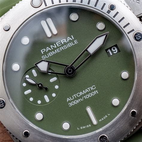 panerai submersible green strap|panerai submersible 42mm white dial.